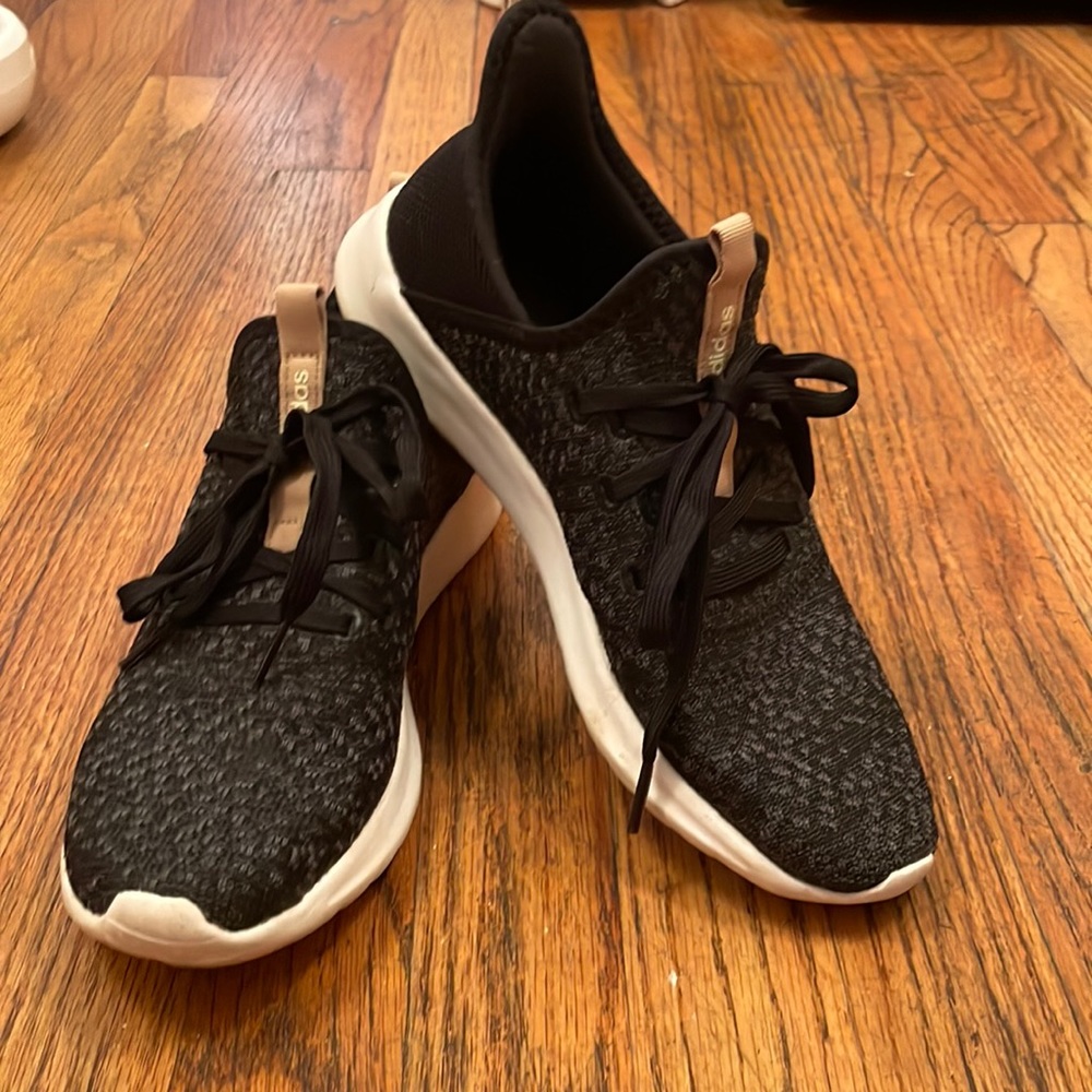 Adidas Womens Cloudfoam pure running shoes black and gold